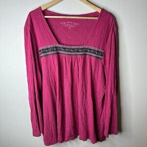 Ulla Popken‎ Blouse Womens Size EU 50/52 Pink Bohemian Floral Peasant Prairie